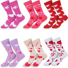 6 Pairs Valentines Day Socks, Heart and Love Pattern Crew Socks Holiday Socks fo