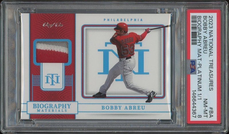 2023 Panini National Treasures Bobby Abreu Biography Platinum Patch #1/1 PSA 8