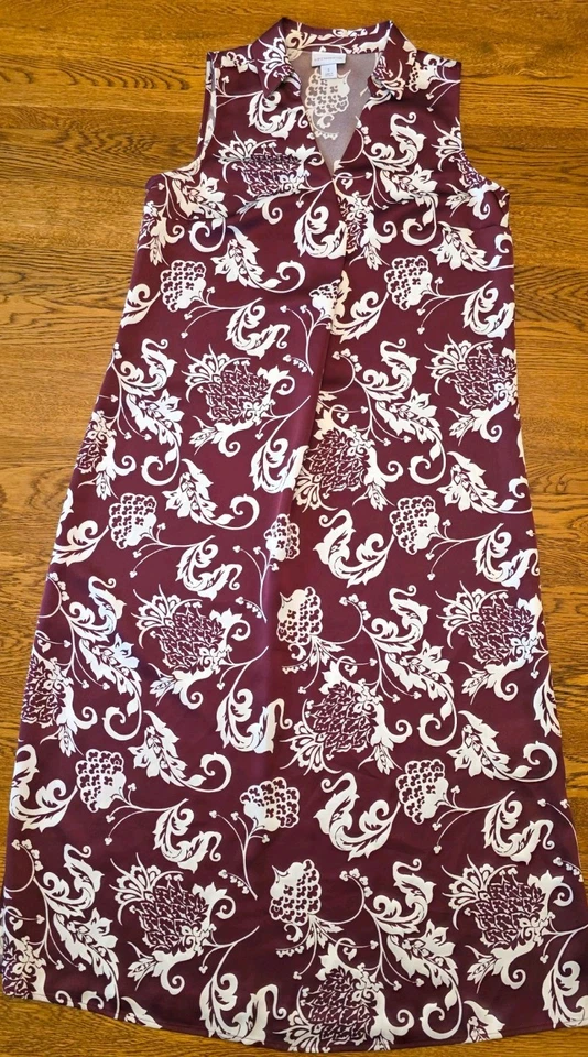 Liz Claiborne Small Burgundy Island Print  Floral Maxi Dress Satin - Image 2 of 4