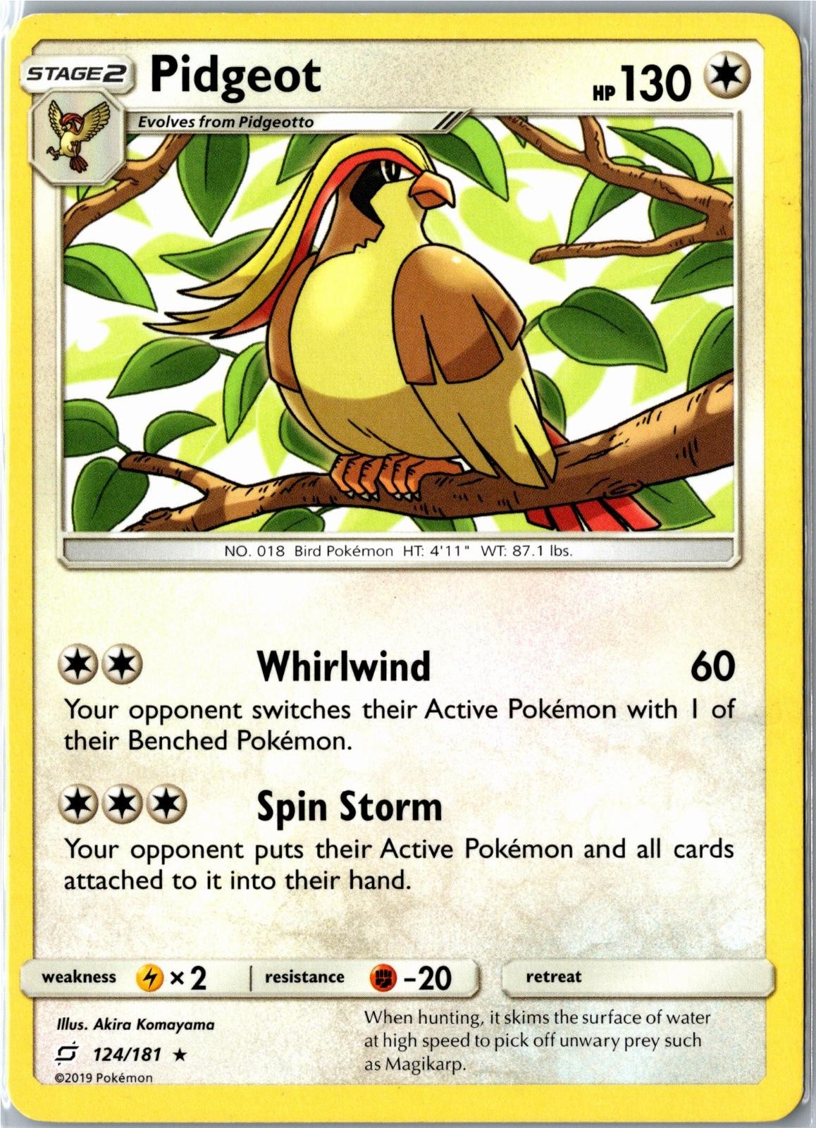Pokemon Card - Pidgeot 124/181 Team Up Rare Heavily Played