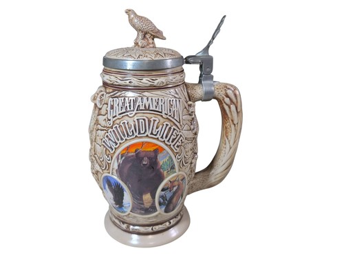 Beer Stein Avon Tribute to American Wildlife Lidded Ceramic 1995 Made In Brazil