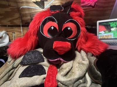 Black and Red Scene Fursuit Dog Head Only Custom Made