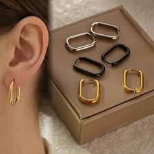 Women Surgical Steel Small Oval Huggie Hoop Earrings Trendy Jewelry Gift For Her