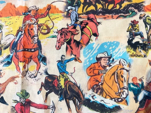 True vintage Roy Rogers Trigger western cowboy cotton fabric BTY 58” wide RARE!! - product listing photo