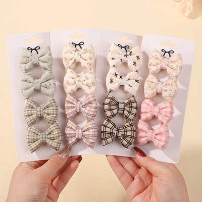 4Pcs Sweet Bowknot Hair Clips for Girls Lovely Plaid Hair Bangs Car