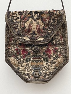 Antike edwardianische Jacquard Stoff Soutache bestickt Tasche Kunsthandwerk Ottoman