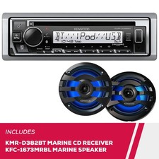 Kenwood KMR-D382BT Marine CD Receiver KFC-1673MRBL 6.5" 2-Way Marine Speakers