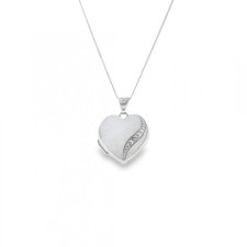 9ct White Gold Heart Diamond Locket & Necklace - 18" - 2.6g