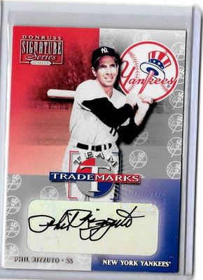 PHIL RIZZUTO 2001  DONRUSS SIGNATURE SERIES TRADEMARKS CERTIFIED AUTOGRAPH#34/98