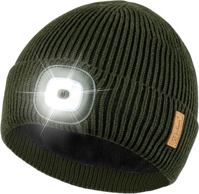 Unisex Hat with Light Fleece Lined Beanie Warm Knit Hat Rechargeable LED Cap