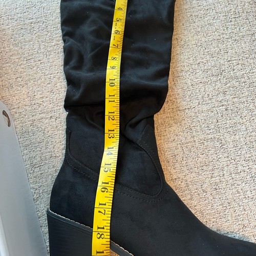 NEW in Box Dream Pairs Black Suede Stretchy Tall Boots Size 10 Short Heel - Picture 8 of 16
