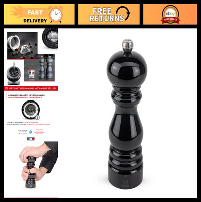 Adjustable Manual Salt Mill Grinder - Beechwood, Gloss Black - Kitchen Essential
