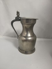 Z0- Pot Lait Ancien Étain Couvercle Anse Décor Floral Vintage Campagne