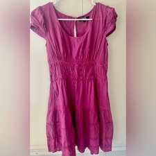 ASOS Smocked Waist Aubergine mauve cotton Bohemian Hippie Women’s dress size 4