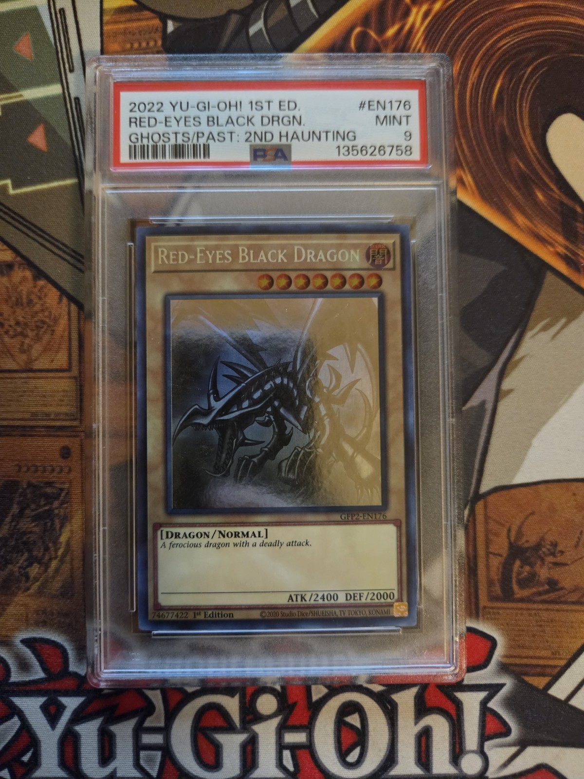 YUGIOH RED-EYES BLACK DRAGON GFP2-EN176 GHOST 1ST EDITION 2022 PSA 9 MINT view 3