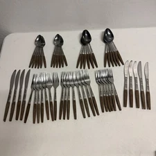 INTERPUR Royal Elegance Stainless Flatware Set Brown Wood Set of 54