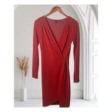 Ann Taylor Red Knit Bodycon Faux Wrap Long Sleeve Holiday Dress Women's Size 2