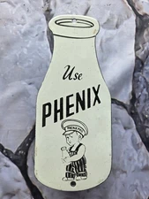 VINTAGE PHENIX PHIL ON USE PHENIX DAIRY BOTTLE PORCELAIN SIGN 10"×4"