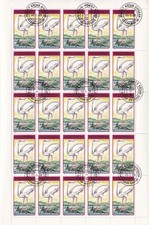 SA22m Mongolia 1990 Birds - White-Naped Crane, used full sheet.,