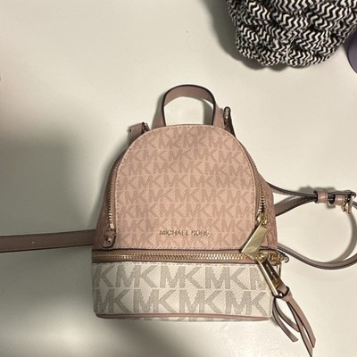 Michael Kors Logo Mini Backpack Pink/Beige Gold Hardware Zip Lined Adjustable