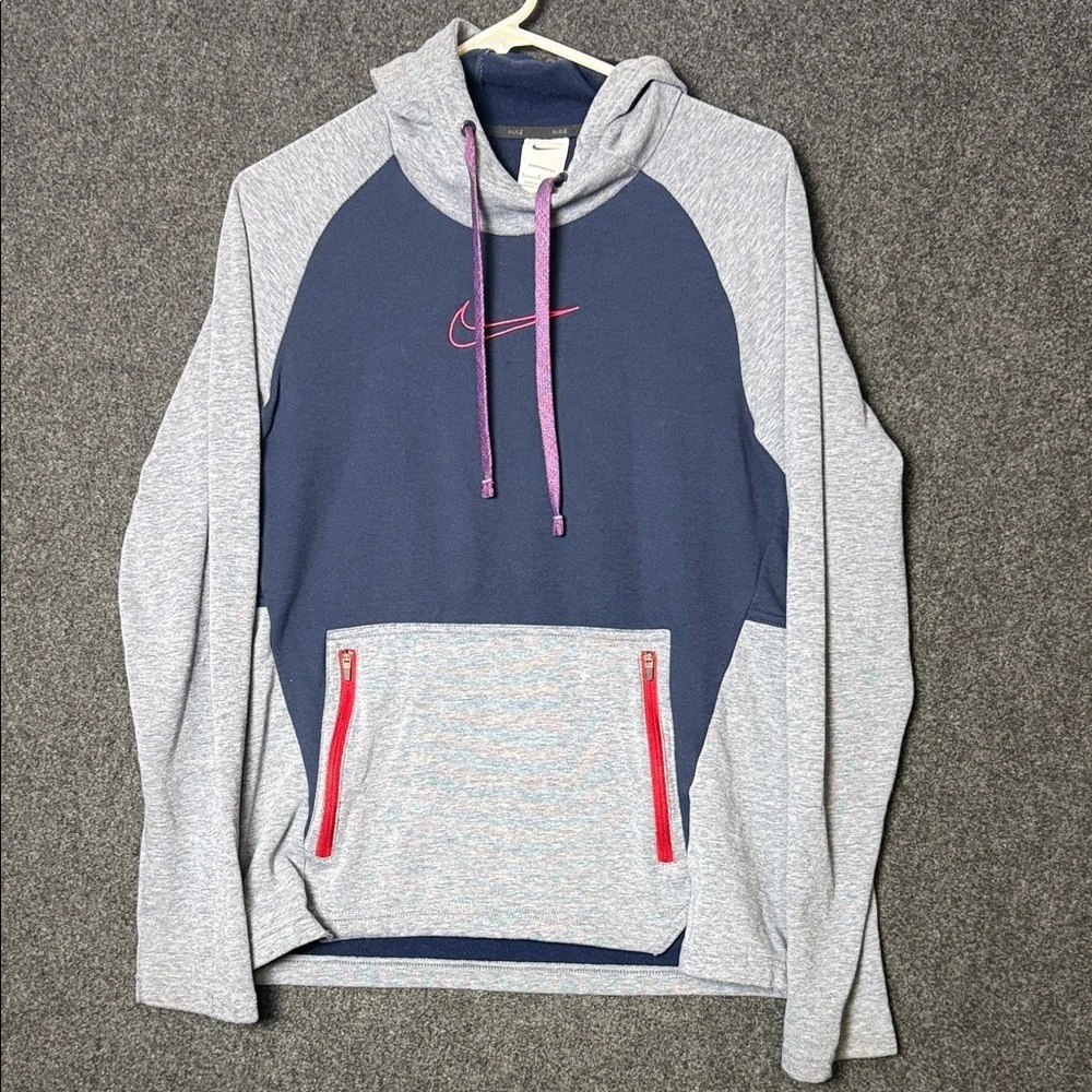 Nike Therma-FIT Hoodie Blue Gray Mens Small Athletic Pullover Sweatshirt
