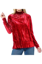 DG2 by Diane Gilman Women's Crushed Velvet Mock-Neck Top Red