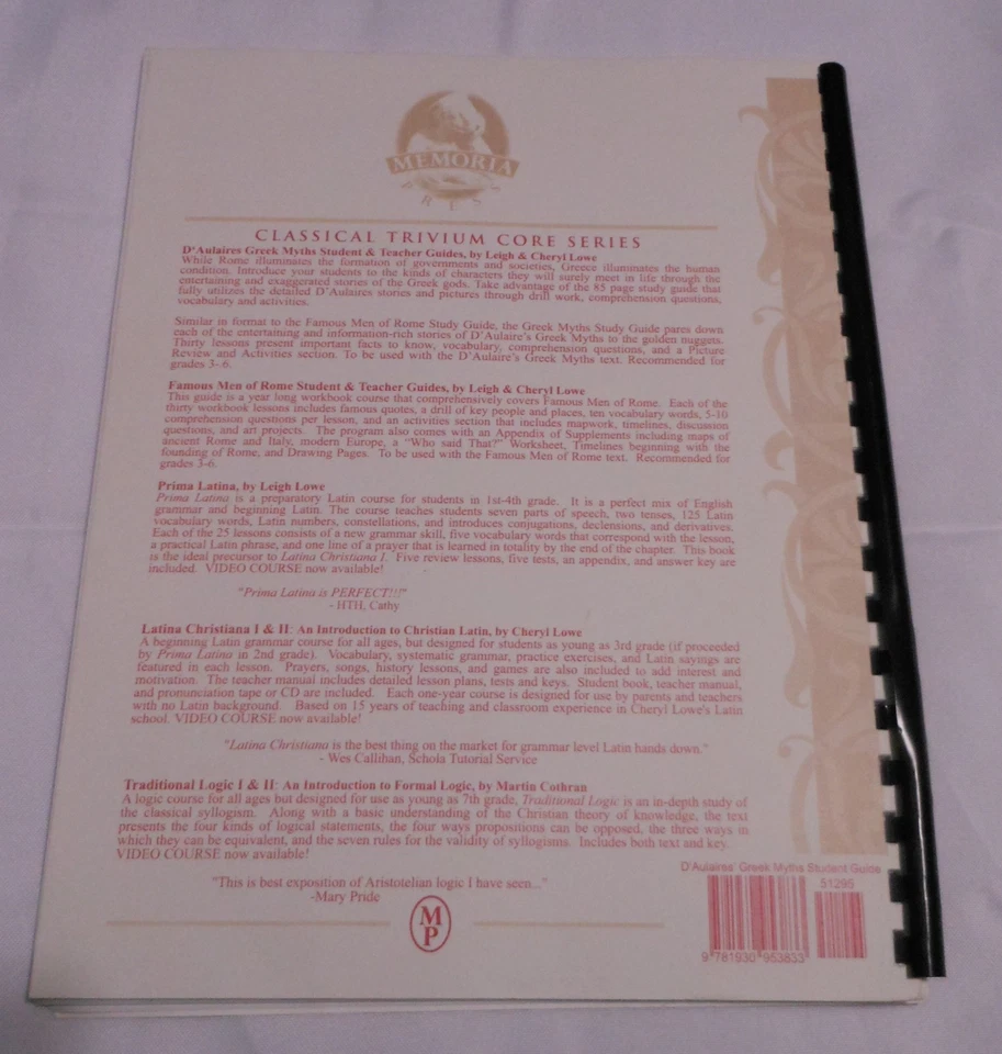 D'Aulaires' Greek Myths Student Guide Memoria Press Cheryl & Leigh Lowe 2004 - Image 2 of 4