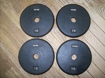 vtg YORK BARBELL ''PANCAKE'' 10s Bodybuilding fitness STRONGMAN Dumbbells GYM ab