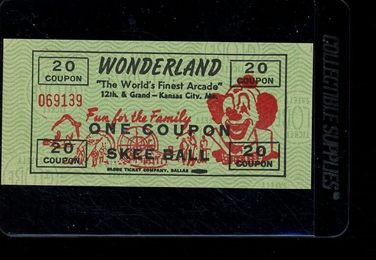 Wonderland Skee Ball Ticket, Kansas City Missouri eBay