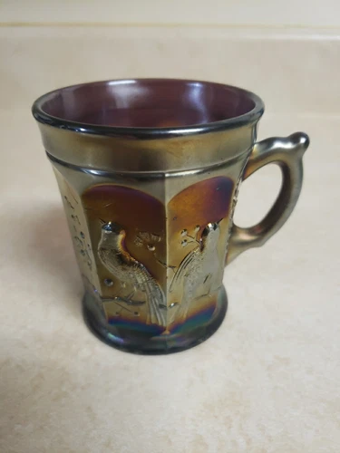 NORTHWOOD CARNIVAL GLASS ELECTRIC BLUE SINGING BIRDS MUG CIRCA 1915