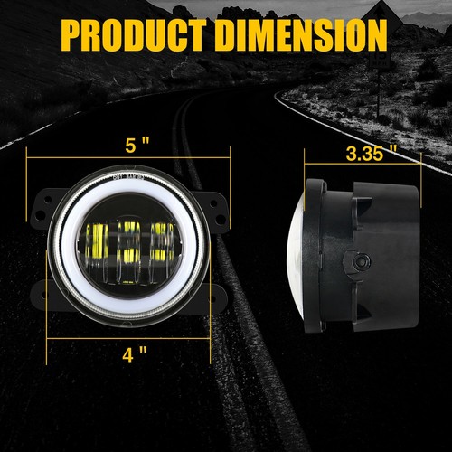 2x 4 Inch LED Fog Lights Amber/White Halo for Jeep Wrangler JK TJ Dodge - Picture 6 of 9