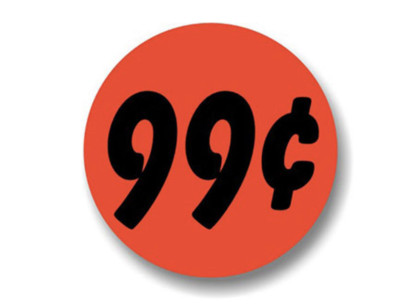 99 cent Labels 1000 each per roll size 1.25