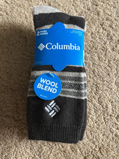 Columbia Mens Crew Socks Wool Blend Khaki Brown Shoe Size 6-12 2 Pr