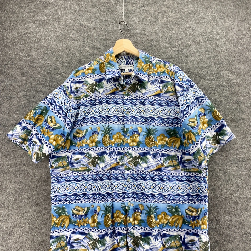 Camisa Pierre Cardin Hombre L Grande Azul Rayas Cuello Abotonado Manga Corta Foto 3 de 4