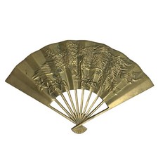 Vintage Brass Fan Wall Art Decor Oriental Asian Phoenix Feathers Floral