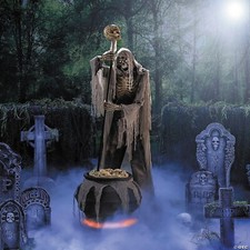 ! HALLOWEEN 2025 UTILERÍA 6.7' ANIMATRONIC ESQUELETO CALDERO AGITADOR LUCES NUEVO