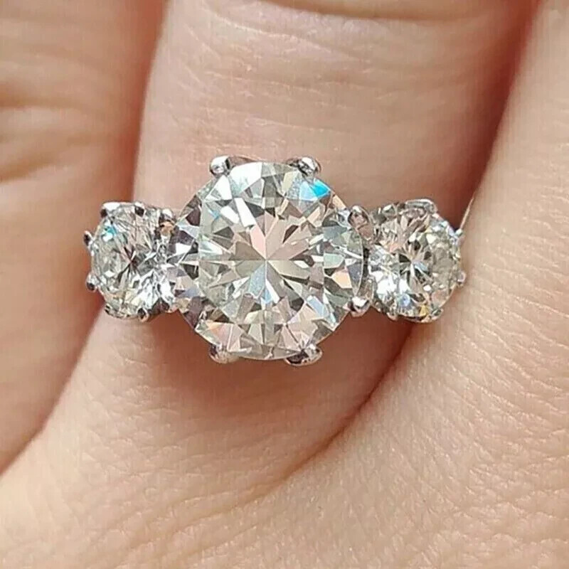 3CTW Oval Cut Simulated Diamond Three-Stone Wedding Ring 14K White Gold Plated | eBay UK