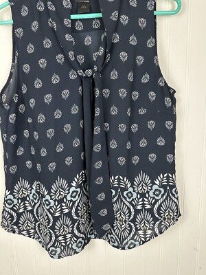 Ann Taylor Petite Med Sleeveless Slip On Blouse With Tie Front