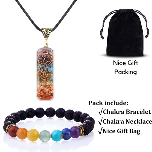 2Pcs Stone Yoga Energy 7 Chakra Natural Necklace Bracelet Reiki Healing Amulet - Picture 2 of 9