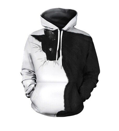 Nuevo Negro Gatos Streetware Mujeres Hombres Estampado 3D Sudaderas con Capucha Pulóver Sudaderas - Imagen 1 de 3