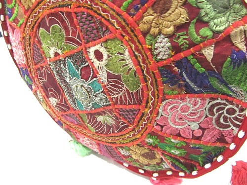 Khambadiya Floral Patchwork Round Bean Bag Pouf Ottoman Pouffe Cover Seat Stool - Picture 50 of 90