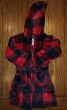Kids Size 4/6 S Red Black Checkered Bath Robe