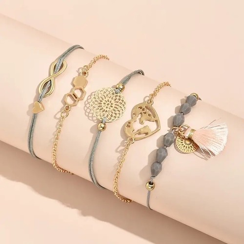 Adjustable Charm Pendent Stack Bracelets Heart Shape & Flower Shape Etc Pattern - 第 2/3 張圖片