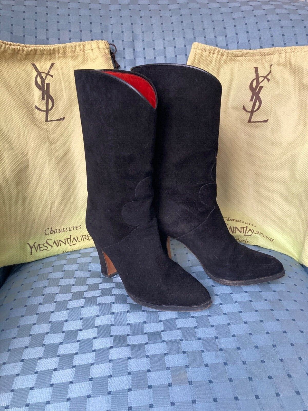 SAINT LAURENT Stivali neri in pelle scamosciata Yves St Laurent taglia 34 5 (USA taglia 4 5)