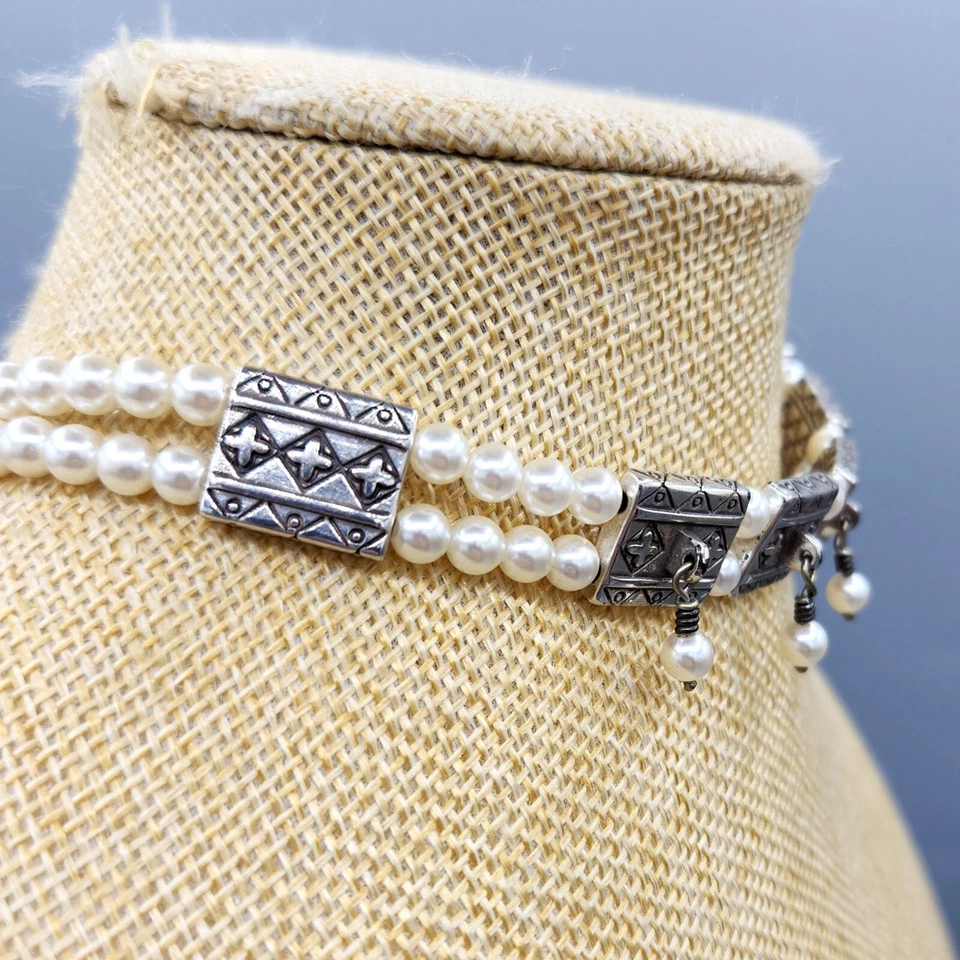 Collar gargantilla panel placa plata perla sintética Brighton PRINCESA DIANA 16" Foto 3 de 4