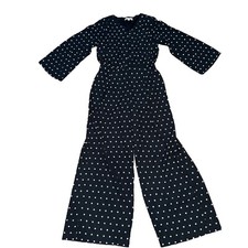 GB Girl's Wide-Leg Jumpsuit Black Polka Dots Long Sleeves Size 12 Girls No Belt