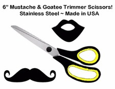 mustache and goatee Scissors 6" Stainless Steel YELLOW Handles Made in USA
