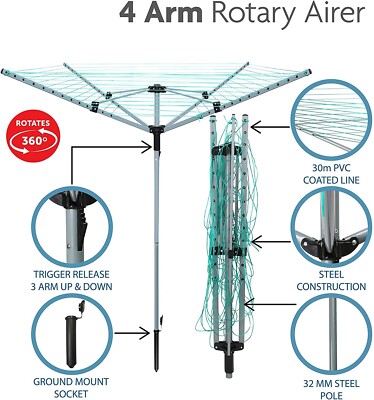 Outdoor Rotary Clothes Airer/Dryer Washing Line Water Proof Heavy