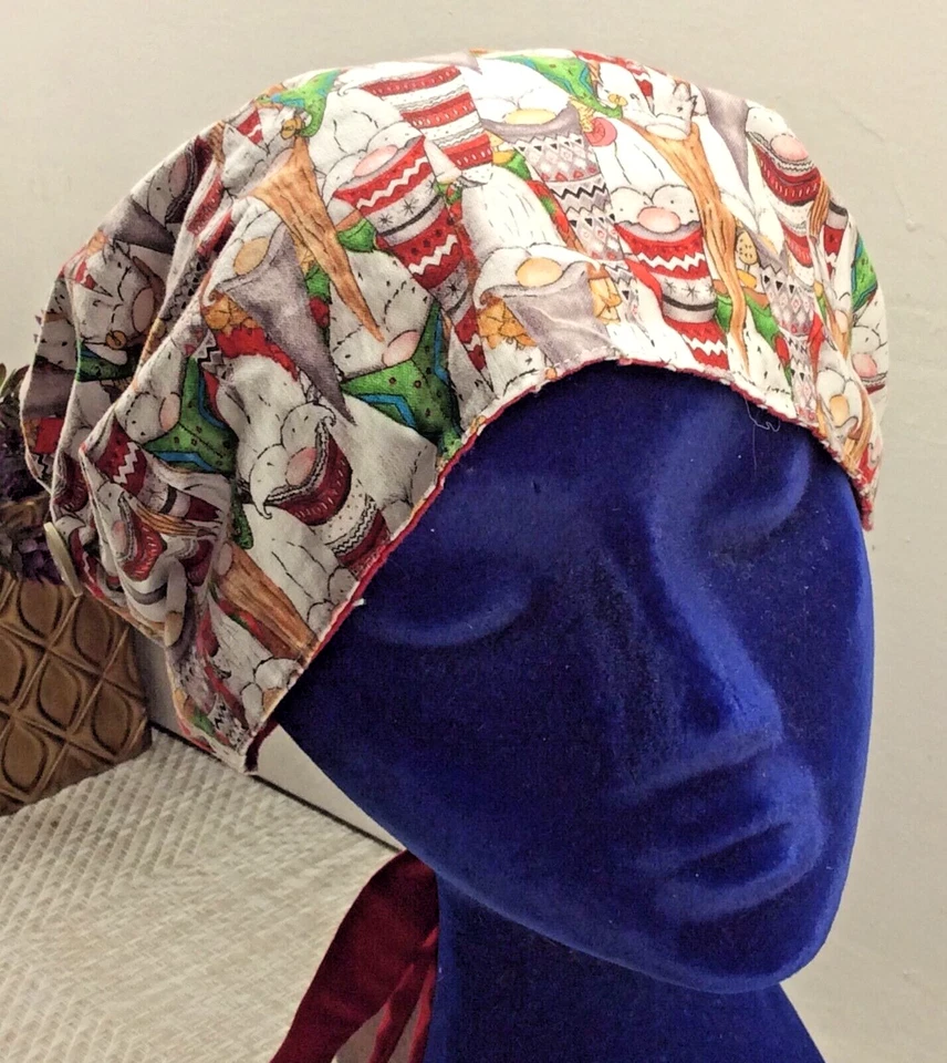 Lot of 3 HANDMADE Scrub Hat Surgical Cap Tie-Dye-Tie Back Christmas Prints - Image 4 of 4