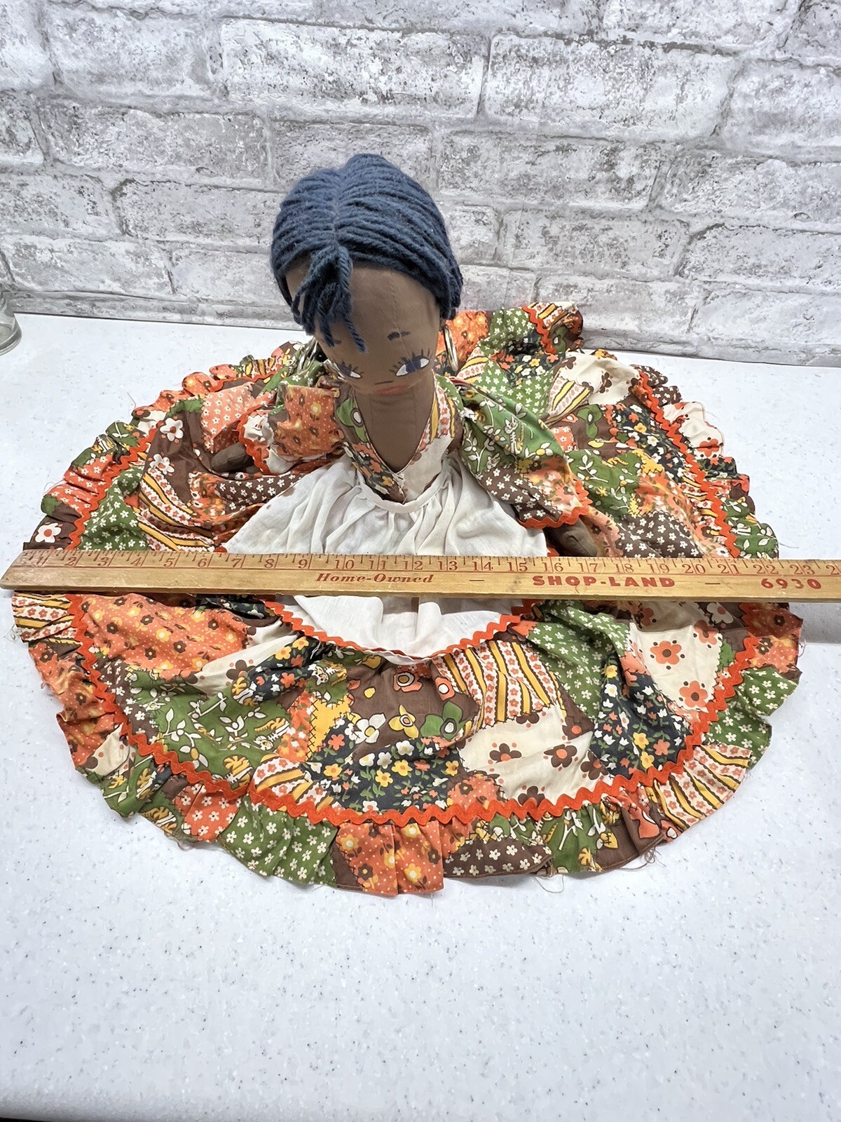 Vintage Handmade Americana Folk Art Cloth Doll Shelf Sitter Toaster